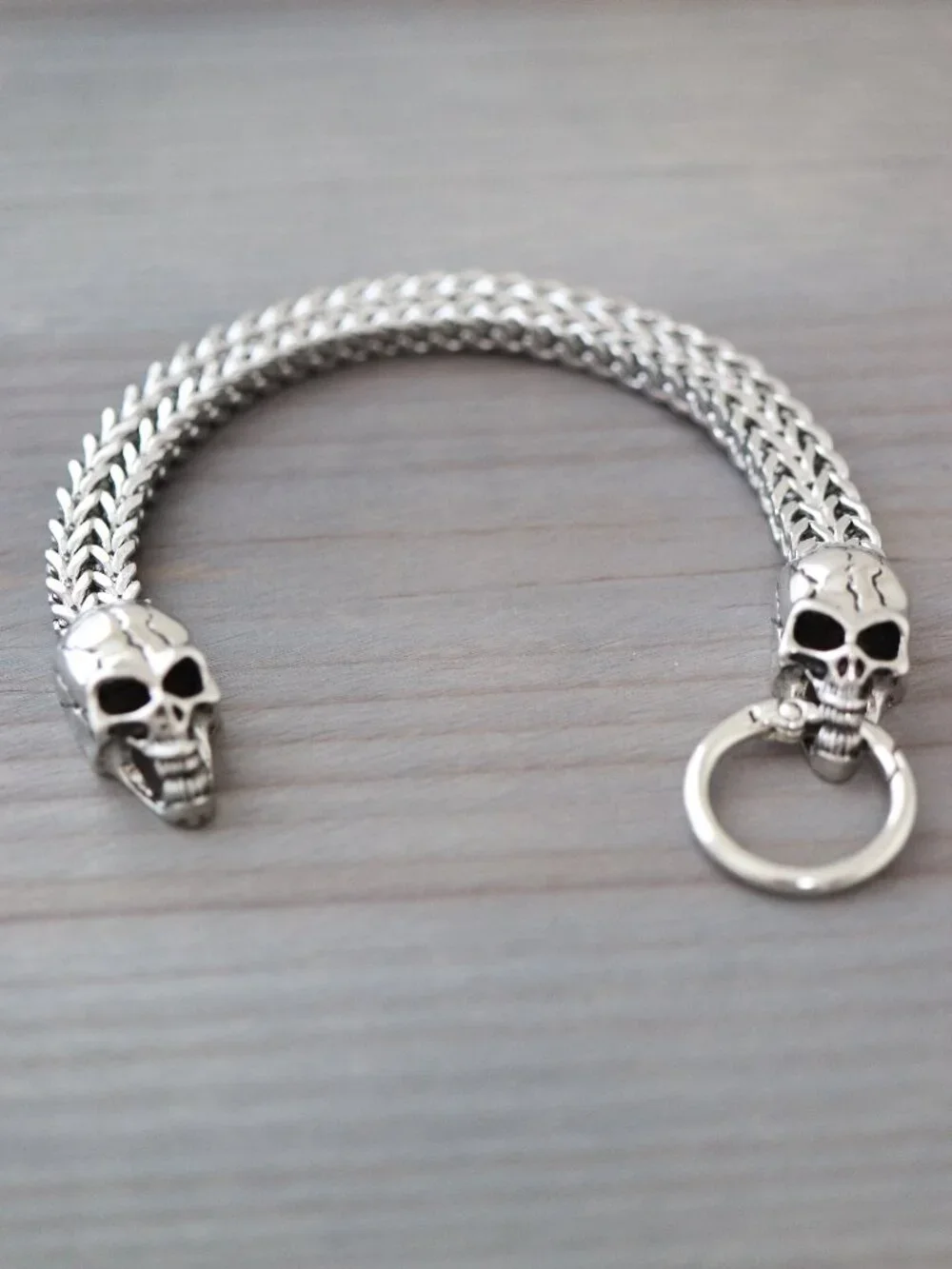 Skull Double Head Viking Style Chain Bracelet Silver Stainless Steel